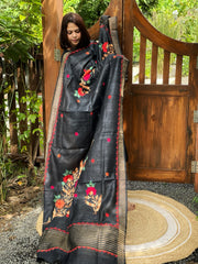 Black Kashmiri Aari Embroidered Dupatta in Geecha Silk