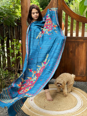 Blue Kashmiri Aari Embroidered Dupatta in Geecha Silk