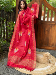 Red Kashmiri Aari Embroidered Dupatta in Geecha Silk