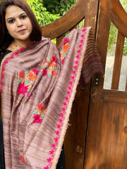 Lite Chocolate Kashmiri Aari Embroidered Dupatta in Geecha Silk