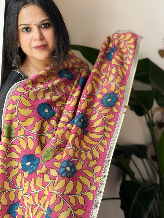 Handpainted Kalamkari Dupatta in Chanderi Silk