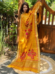 Yellow Kashmiri Aari Embroidered Dupatta in Geecha Silk