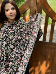 Black Pink Parsi Gara Embroidery Dupatta in Georgette