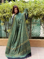 Green Handblock Printed Ajrakh Dupatta with Mukaish Handwork