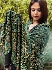 Green Handblock Printed Ajrakh Dupatta with Mukaish Handwork