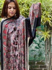 Purplish Brown Handblock Printed Ajrakh Dupatta with Mukaish Handwork
