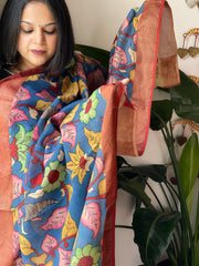 Handpainted Kalamkari Dupatta in Chanderi Silk