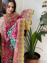 Pink Chinon Dupatta with Aari Embroidery