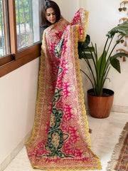 Pink Chinon Dupatta with Aari Embroidery