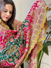 Pink Chinon Dupatta with Aari Embroidery