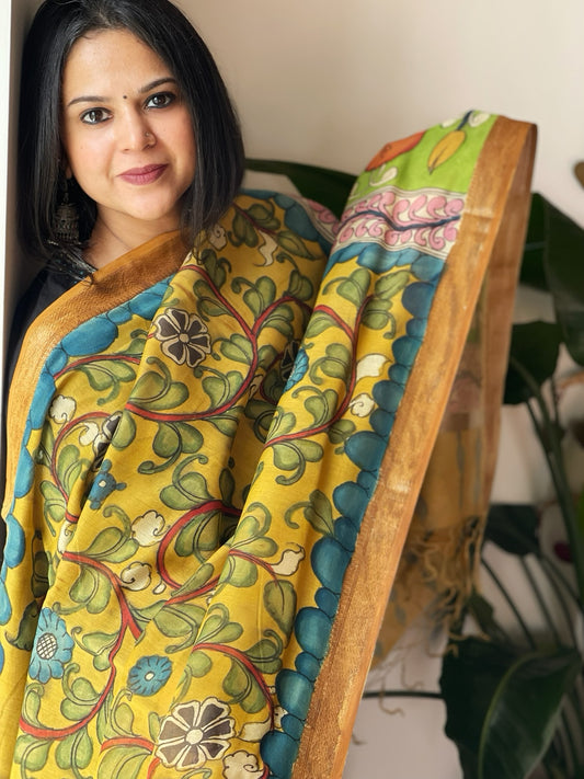 Handpainted Kalamkari Dupatta in Chanderi Silk