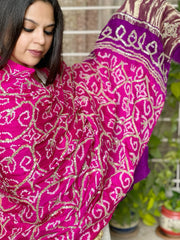 Pink Bandhani Dupatta with Gotapatti Handwork in Pure Silk