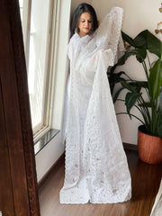 White Kota Cotton Dupatta with Cut Work Jaal