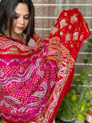 Pink Bandhani Dupatta with Gotapatti Handwork in Pure Silk