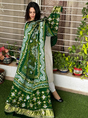 Green Bandhani Dupatta with Gotapatti Handwork in Pure Silk