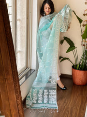 Sea Green Handwoven Jamdani Dupatta in Pure Muslin