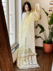 Lite Yellow Handwoven Jamdani Dupatta in Pure Muslin