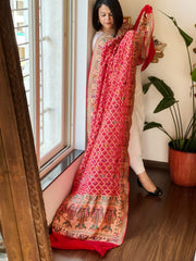 Red Rai Bandhej Dupatta with Meenakari Jaal design in Georgette