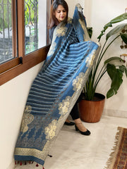 Ajrakh Handblock Printed Organza Crepe Dupatta with Banarasi Border