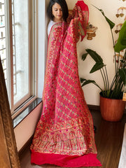 Red Rai Bandhej Dupatta with Meenakari Jaal design in Georgette