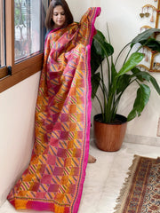 Pink, Yellow Handmade Kantha Dupatta in Silk