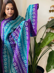 Purple, Rama Handmade Kantha Dupatta in Silk