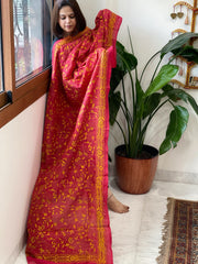 Red Handmade Kantha Dupatta in Silk