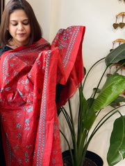Red Handmade Kantha Dupatta in Silk