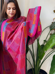 Pink Handmade Kantha Dupatta in Silk
