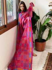 Pink Handmade Kantha Dupatta in Silk