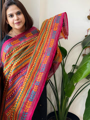 Pink, Yellow Handmade Kantha Dupatta in Silk