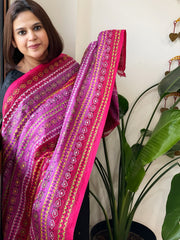 Pink, Red Handmade Kantha Dupatta in Silk