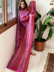 Pink, Red Handmade Kantha Dupatta in Silk