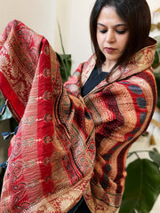 Ajrakh Handblock Printed Organza Crepe Dupatta with Banarasi Border