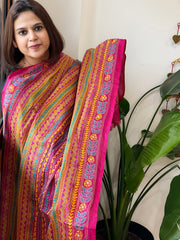 Pink, Yellow Handmade Kantha Dupatta in Silk