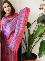 Pink, Red Handmade Kantha Dupatta in Silk