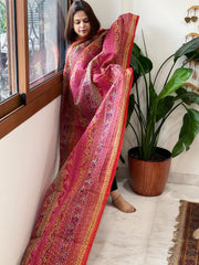 Purple, Red Handmade Kantha Dupatta in Silk