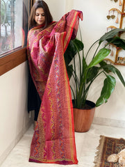 Purple, Red Handmade Kantha Dupatta in Silk