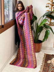 Pink, Maroon Handmade Kantha Dupatta in Silk