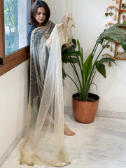 Gold Net Dupatta with Pearl, Sequin and Cut Daana Embroidery