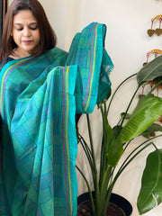 Turquoise Handmade Kantha Dupatta in Silk
