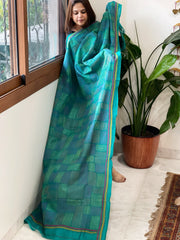 Turquoise Handmade Kantha Dupatta in Silk