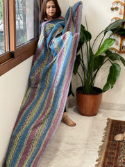 Grey, Powder Blue Handmade Kantha Dupatta in Silk