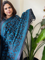 Black Handmade Kantha Dupatta in Silk
