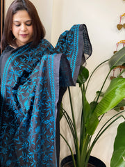 Black Handmade Kantha Dupatta in Silk