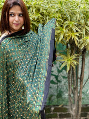 Green Handblock Printed Ajrakh Dupatta with Mukaish Handwork