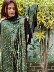 Green Handblock Printed Ajrakh Dupatta with Mukaish Handwork
