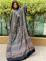 Black Handblock Printed Ajrakh Dupatta with Mukaish Handwork
