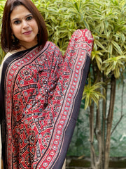 Red Handblock Printed Ajrakh Dupatta with Mukaish Handwork