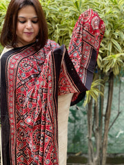 Red Handblock Printed Ajrakh Dupatta with Mukaish Handwork